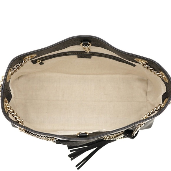 Gucci Soho Chain Tote Shoulder Bag Black Leather New - Picture 6 of 9